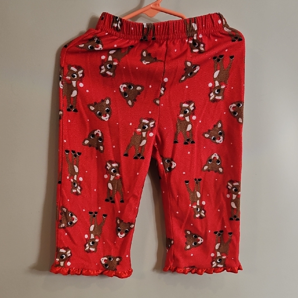 Festive Red Kids Pajama Bottoms with Reindeer Design